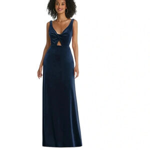 Dessy Lovely Velvet Twist Front Cutout Maxi Dress Midnight Blue Size 2 NWT